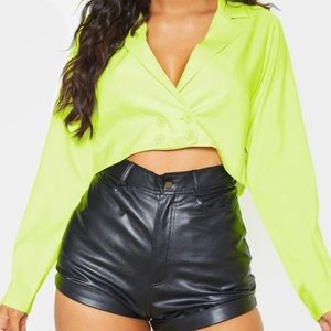 Lime Woven Collar Detail Crop Shirt